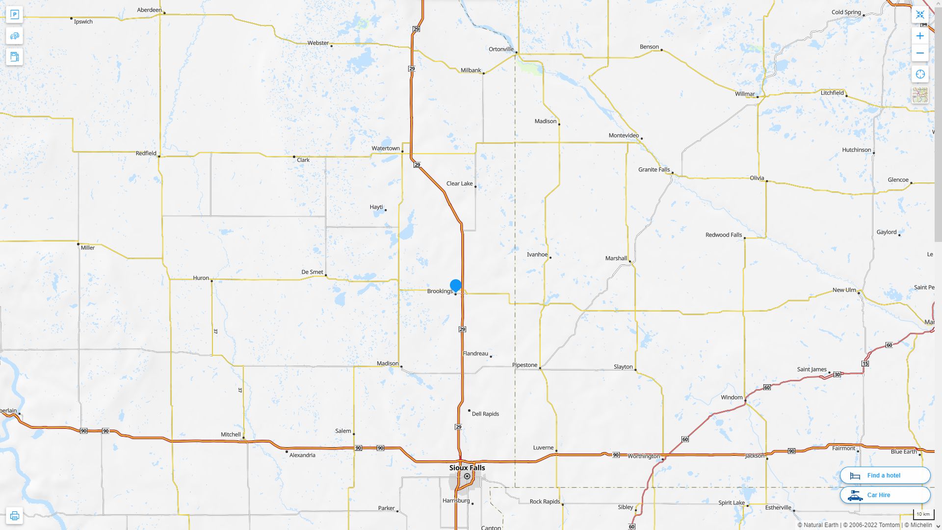 Brookings South Dakota Highway and Road Map